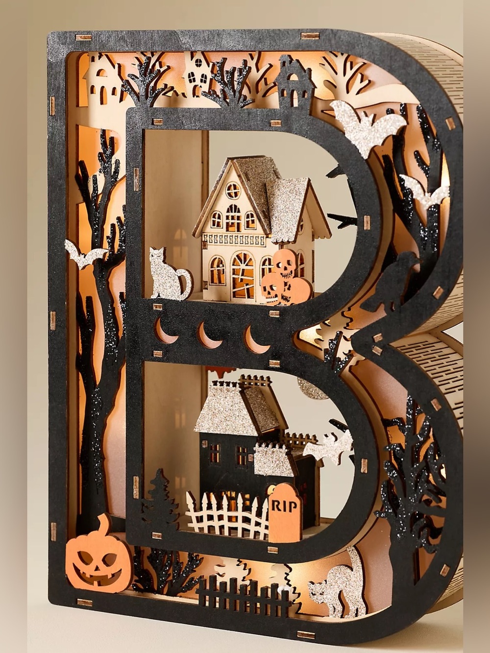 Anthropologie Halloween Light-Up Wood Mantel Letter